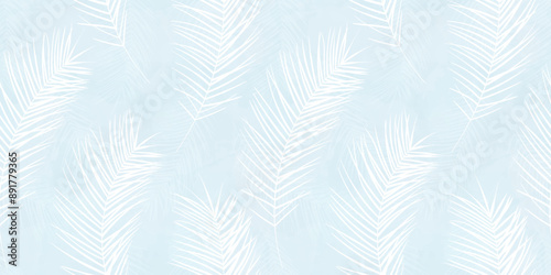 Tropical pattern, palm leaves seamless vector background. Exotic plant watercolor jungle print. Leaves of palm tree. Flying feathers
