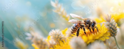 Bees pollinating a field of wildflowers, Harmony, nature s balance photo