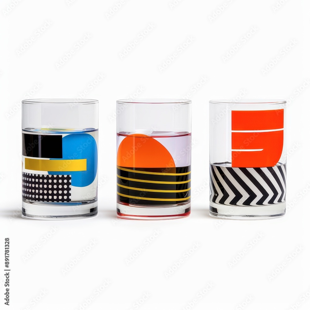 35. Cute water glasses with exotic geometric designs, modern and vibrant, Water Glasses, Geometric Patterns 35. Cute water glasses with exotic geometric designs, modern and vibrant, Water Glasses, Geometric Patterns