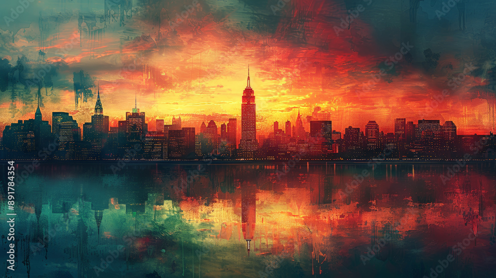Big City Skyline: Central Color Photo Fading to Pencil Drawing. Generative AI Big City Skyline: Central Color Photo Fading to Pencil Drawing. Generative AI