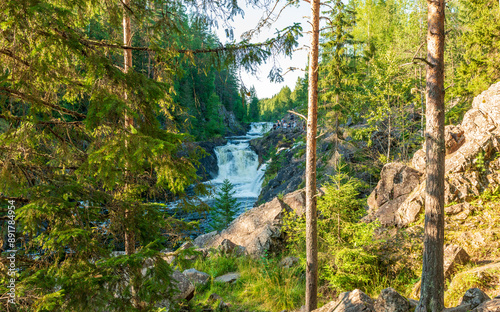 Waterfall on the Suna River in the Kivach reserve in Karelia photo