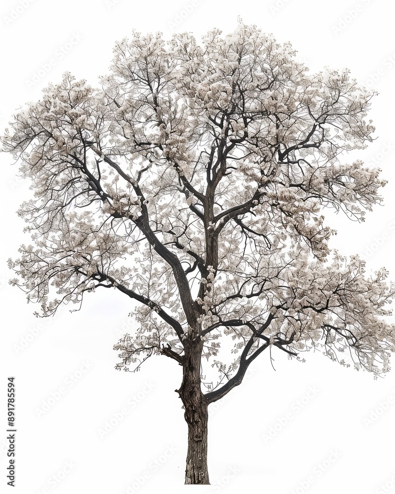 An ash tree stands tall with white blooms An ash tree stands tall with white blooms