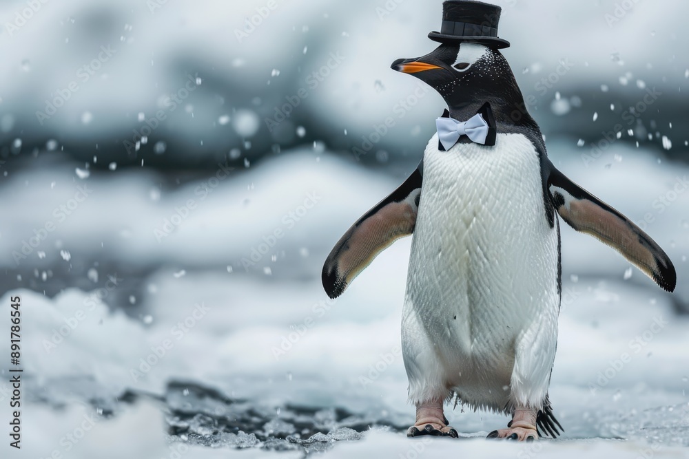 Obraz premium a penguin wearing a top hat and tie