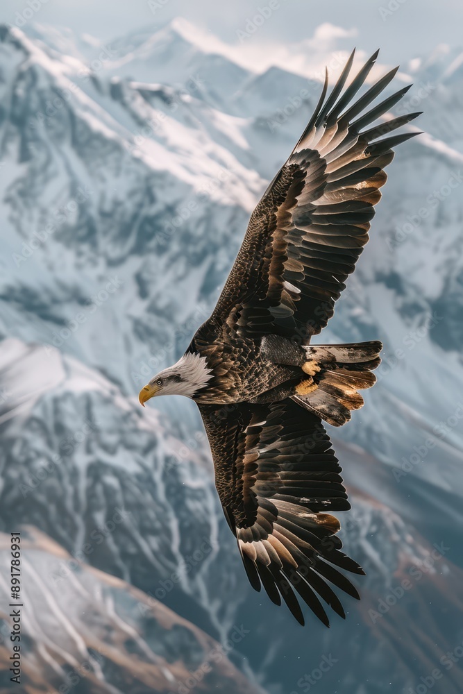Fototapeta premium an eagle flying over a mountain range