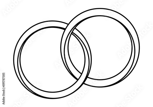 Hand drawn cute outline illustration golden wedding rings. Flat vector engagement rings sticker line art doodle. Propose and marriage. Valentine's Day and love concept icon. Vow and promise. Isolated.