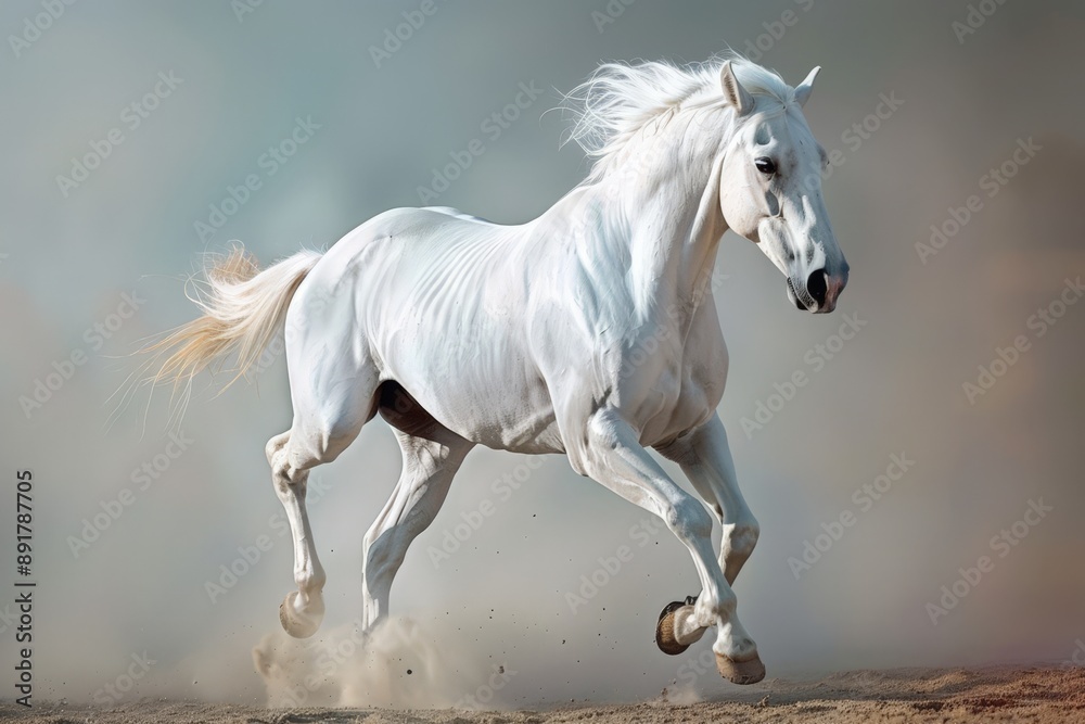 Energetic White Horse in Motion Energetic White Horse in Motion