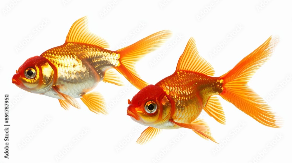 Fototapeta premium Two Vibrant Goldfish Swimming
