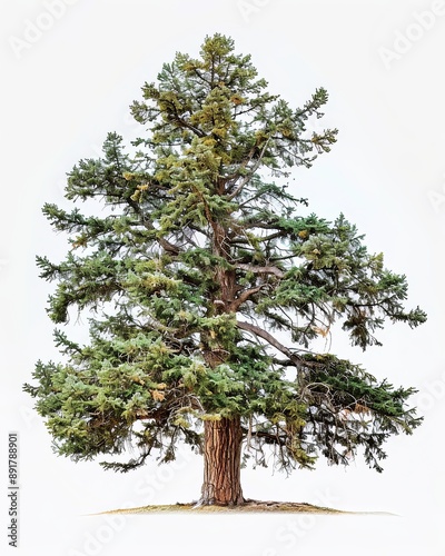 A solitary Red Cedar tree stands tall, its branches reaching out against a blank canvas