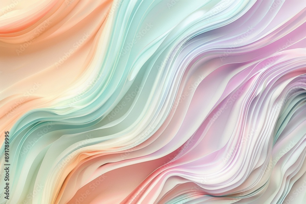 Obraz premium Soft pastel colors blend in smooth lines and waves, creating a serene and elegant abstract background perfect for digital projects
