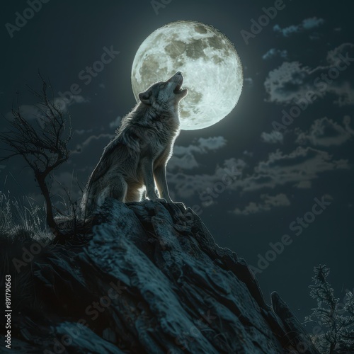 wolf howling at the moon