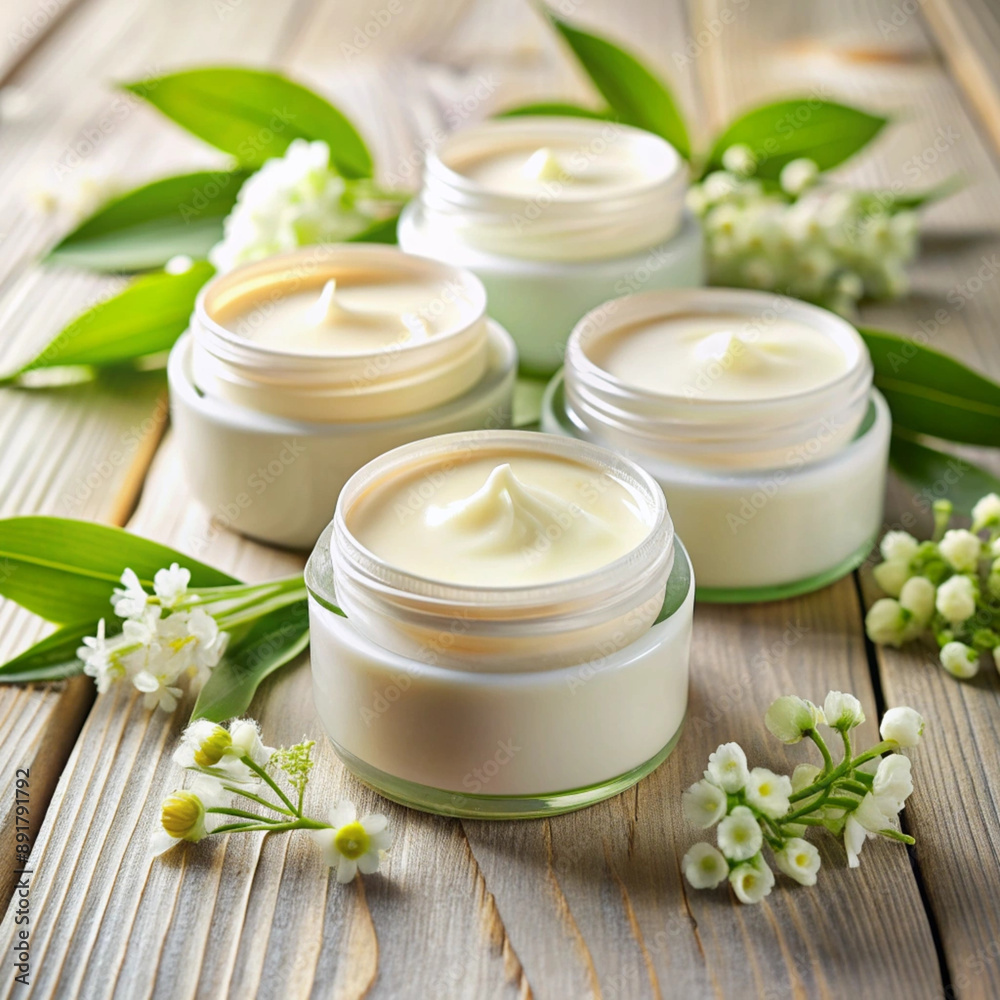 cosmetic cream with flower, Natural and Appealing Packaging Designs for Tallow Creams Emphasizing Skincare Benefits