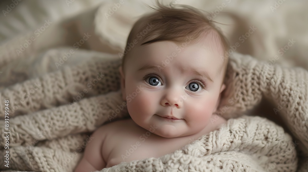 A baby is laying on a blanket with its head resting on a pillow A baby is laying on a blanket with its head resting on a pillow