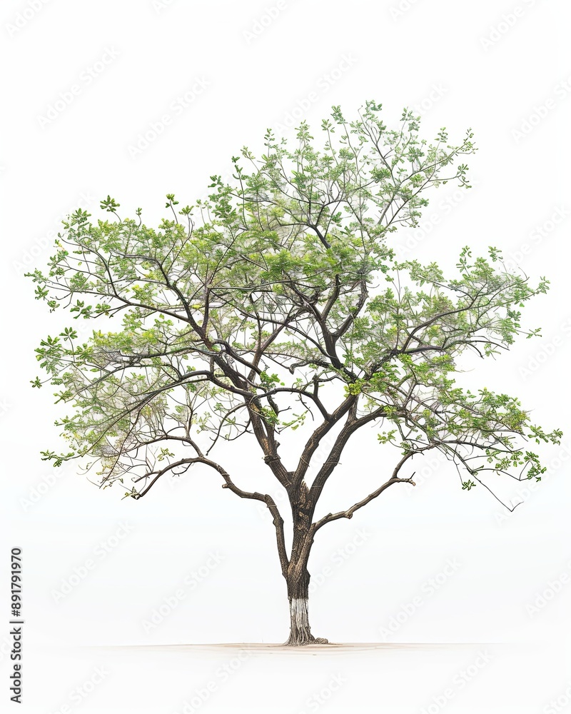 A single tree stands out against a pure white background A single tree stands out against a pure white background