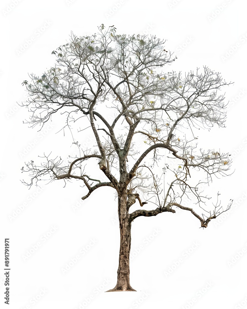 A solitary tree with bare branches, isolated on a white background A solitary tree with bare branches, isolated on a white background