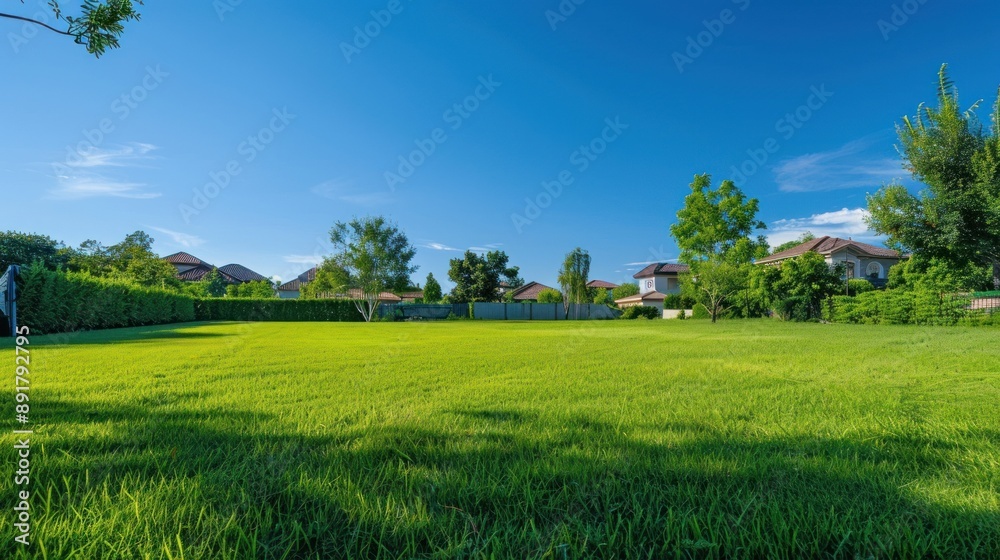 Obraz premium Green Grass Field and Houses