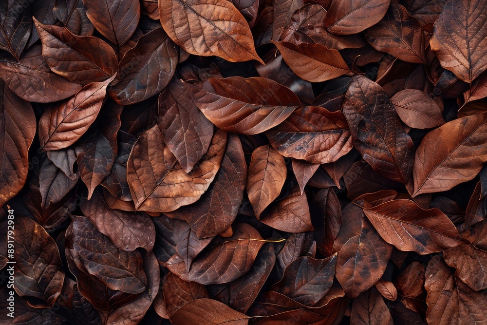 The forest floor is covered in dried brown leaves, creating a rich autumn background with vibrant colors The forest floor is covered in dried brown leaves, creating a rich autumn background with vibrant colors