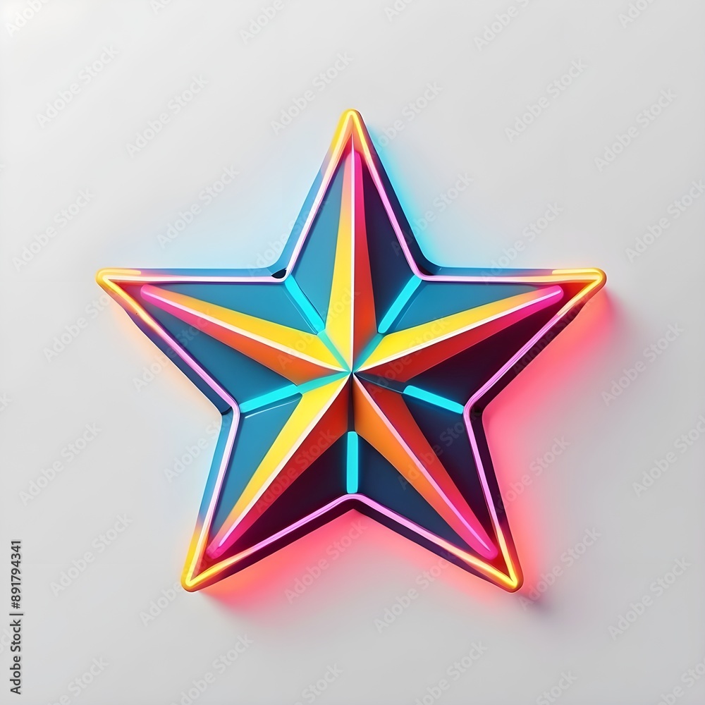 Neon Starburst: A vibrant, multi-colored neon star glows against a clean white background, radiating energy and excitement. Perfect for entertainment, nightlife, and design projects. Neon Starburst: A vibrant, multi-colored neon star glows against a clean white background, radiating energy and excitement. Perfect for entertainment, nightlife, and design projects.