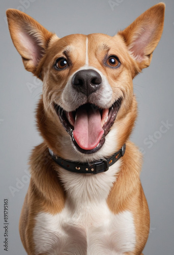  A dog with a goofy grin sticking its tongue out.  © jarntag