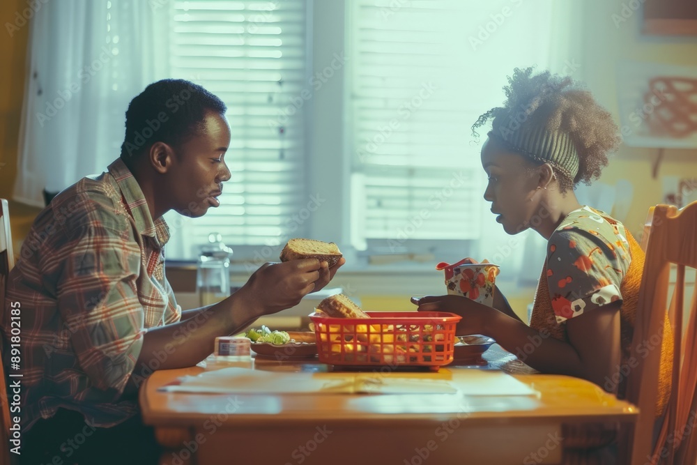 Couple Sharing Meal at Dining Table Couple Sharing Meal at Dining Table