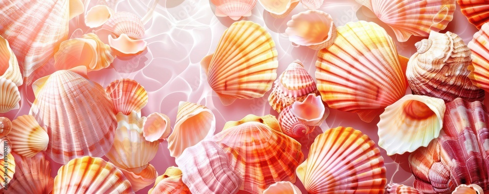 A beach scene with shells and a starfish. Free copy space for text. A beach scene with shells and a starfish. Free copy space for text.