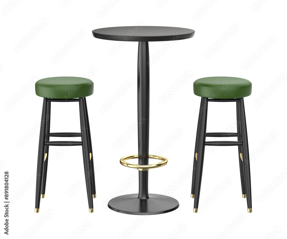 Black tall table and bar stools on transparent background Black tall table and bar stools on transparent background