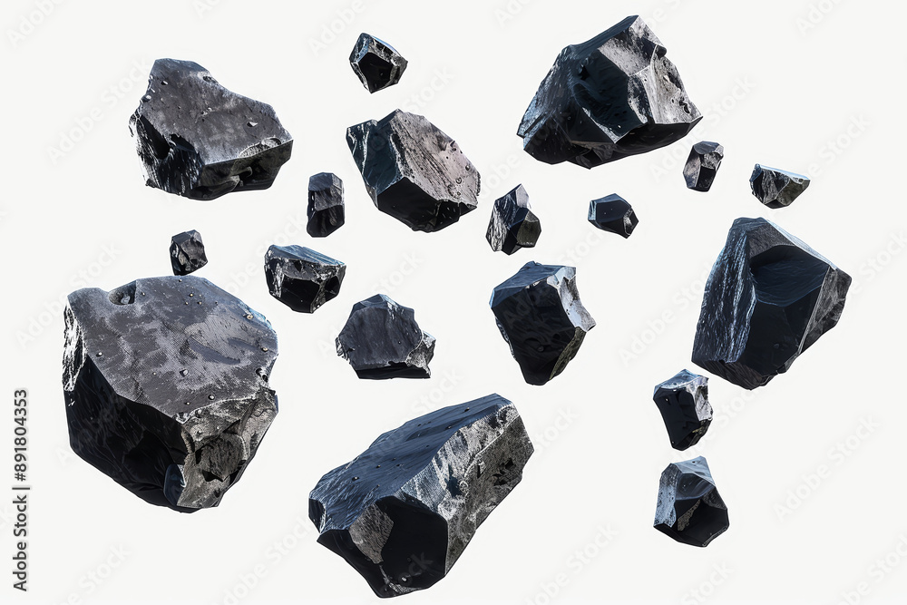 Naklejka premium Flying asteroids or stone meteorite in the space isolated on white