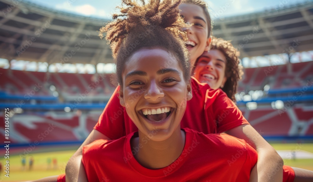 Joyful Children in Stadium Seats, Celebrating Win Joyful Children in Stadium Seats, Celebrating Win