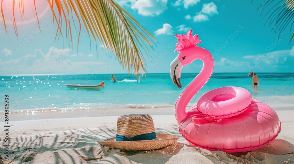 Summer Beach with a Pink Flamingo Float Summer Beach with a Pink Flamingo Float