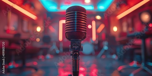 Retro Microphone in Colorful Music Studio