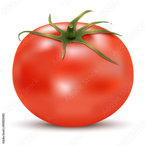 Vector drawing. Ripe, juicy, red tomato, with on Isolated white background with shadow. Nutrition concept. Can be used for advertising, print, banner, poster, packaging. Eps 10.eb