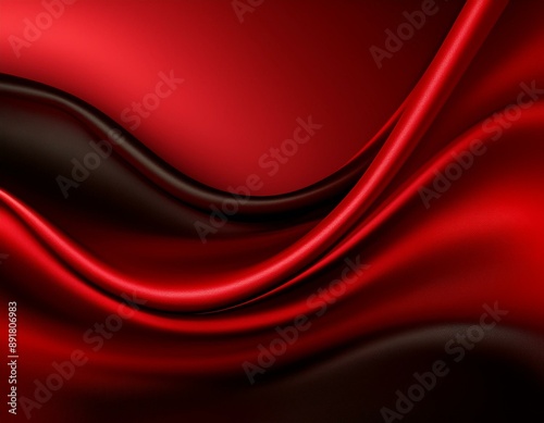 Black red abstract background for design. Silk satin. Dark red fabric. Curtain, drapery. Color gradient. Christmas, New Year, Valentine. Banner. Wide.