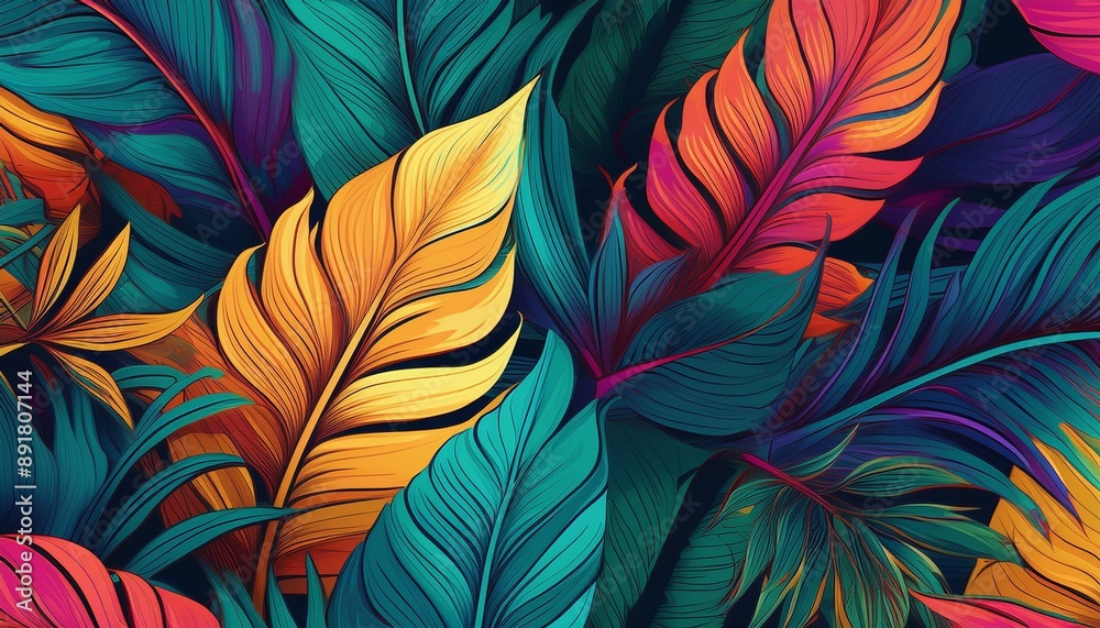 Exotic Tropical Foliage Pattern, Infusing Fashion with Vibrant Nature in Seamless Wallpaper
