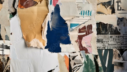 Old ripped torn posters textures backgrounds grunge creased crumpled paper vintage collage placards empty space text backdrop surface. copy space