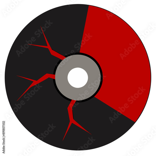 cracked dvd disc, red and black, marks, data loss