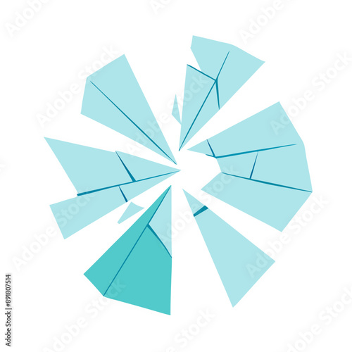 Pieces of shattered glass scattered, turquoise, blue