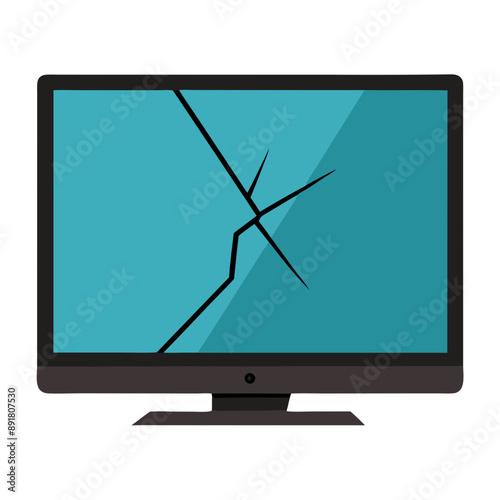 flatscreen television on stand with cracked, damaged screen