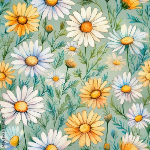 Simple aquarelle daisies pattern Generative AI