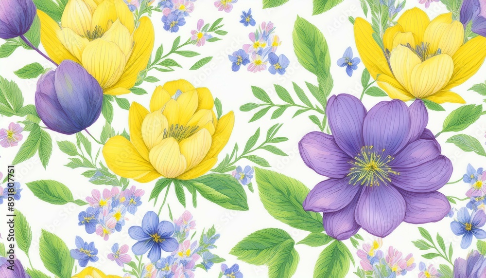 Watercolour floral seamless pattern with spring flowers. Watercolour floral seamless pattern with spring flowers.