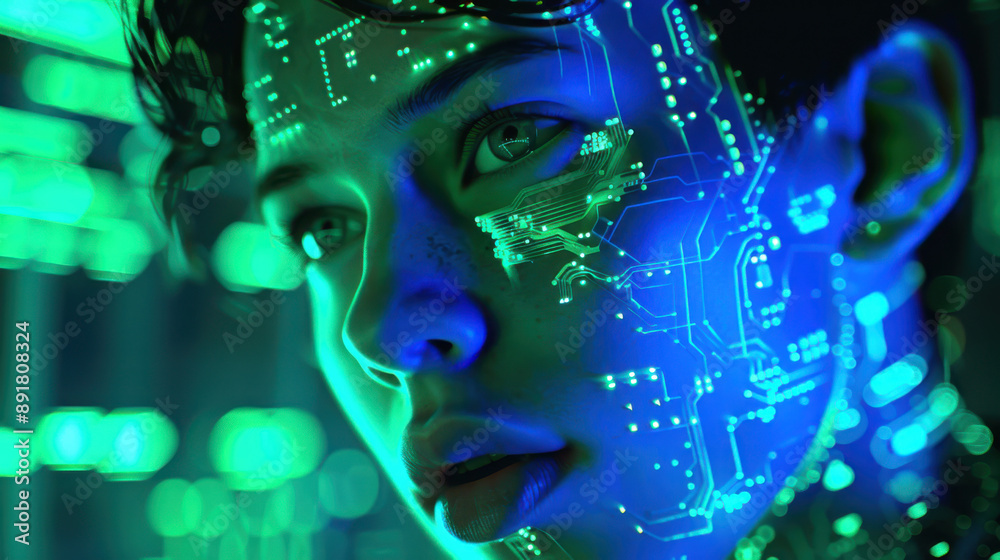 An illustration of artificial intelligence, radiant circuits, bright blue and green hues An illustration of artificial intelligence, radiant circuits, bright blue and green hues