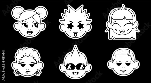 Future retro cartoon character in Y2K style.Collection of vector objects	