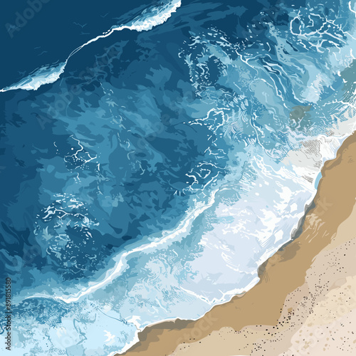 Vector illustration of a beach with waves and sand. Sea background.