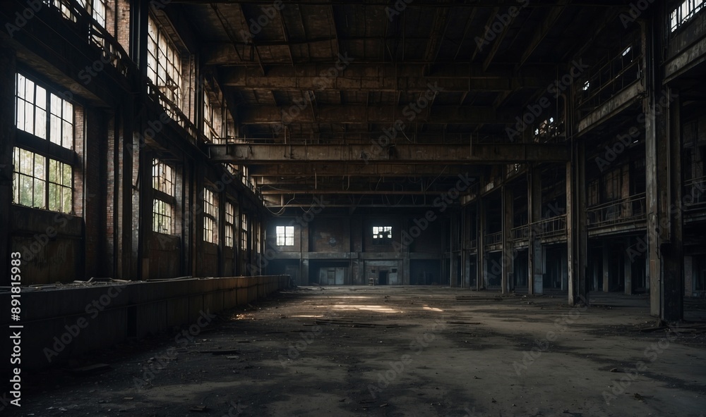Large abandoned room with high ceilings, broken floors Large abandoned room with high ceilings, broken floors