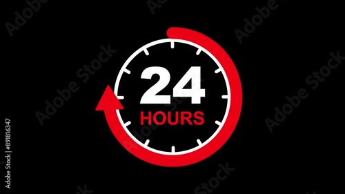Round 24 Hours Service Icon, Alpha Channel, Transparent Background