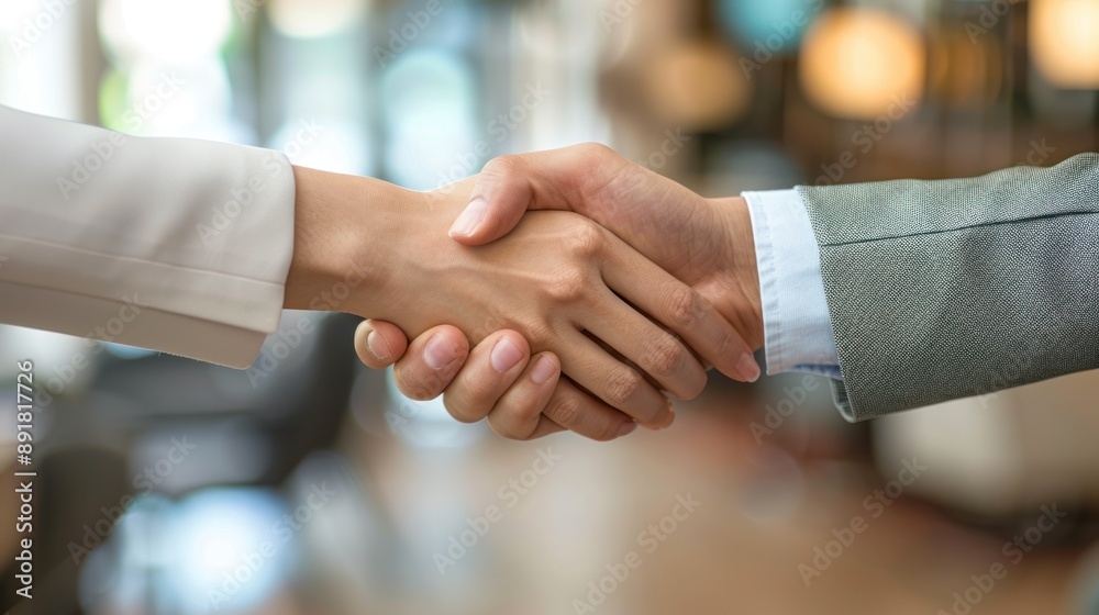 Professional Business Handshake - Close-up of a firm handshake between two professionals, symbolizing successful business partnership and collaboration.