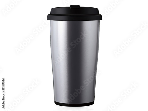 Stainless Steel Travel Mug With Black Lid Isolated on White Background