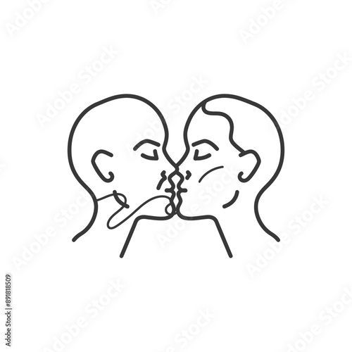kissing minimalist line art icon logo symbol