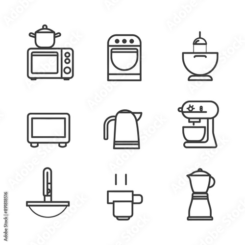 kitchen and household appliances minimalist line art icon logo symbol