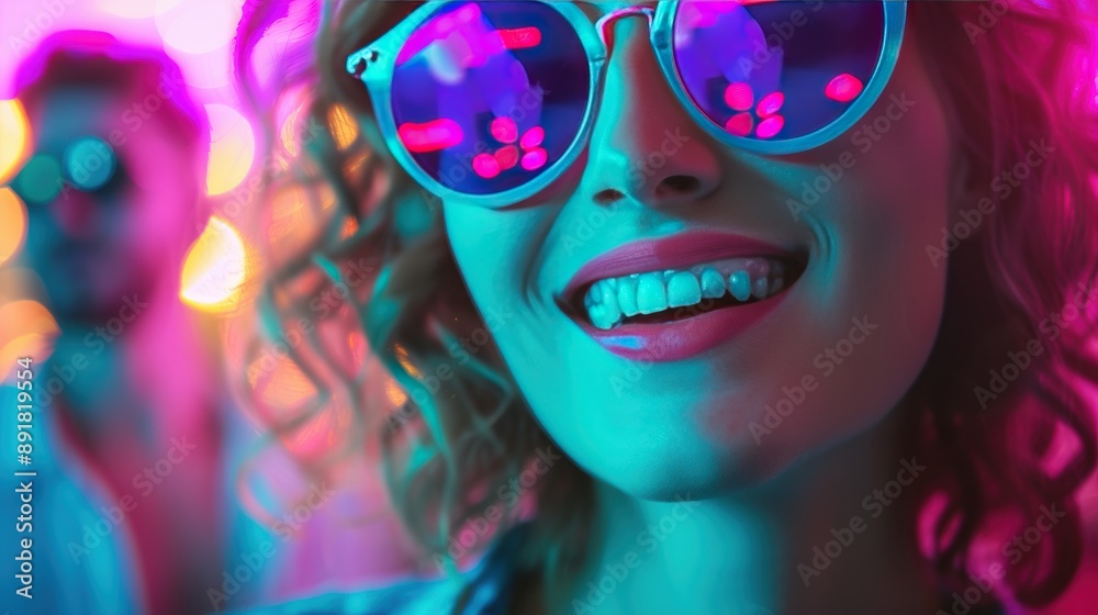 A dramatic urban nightlife portrait of a group of friends enjoying a night out, illuminated by neon signs and city lights in the background. A dramatic urban nightlife portrait of a group of friends enjoying a night out, illuminated by neon signs and city lights in the background.