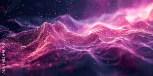 Purple pink white black grainy gradient background abstract glowing color wave on dark backdrop noise texture banner header design, Generative AI