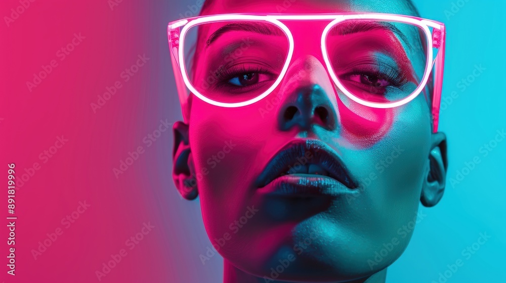 Creative studio portraits illuminated by neon lights, creating a futuristic and edgy atmosphere. These portraits focus on facial details and expressions, perfect for projects that require a modern Creative studio portraits illuminated by neon lights, creating a futuristic and edgy atmosphere. These portraits focus on facial details and expressions, perfect for projects that require a modern